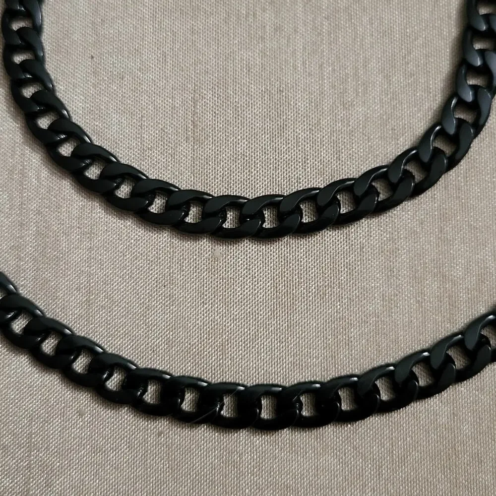 Men's black chunky cuban chain necklace and bracelet set